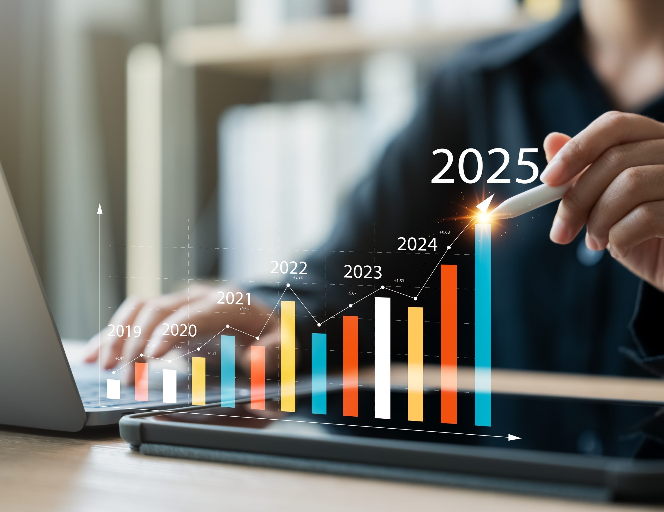 A,Businesswoman,Studies,Digital,Data,To,Analyze,Positive,Business,Trends
